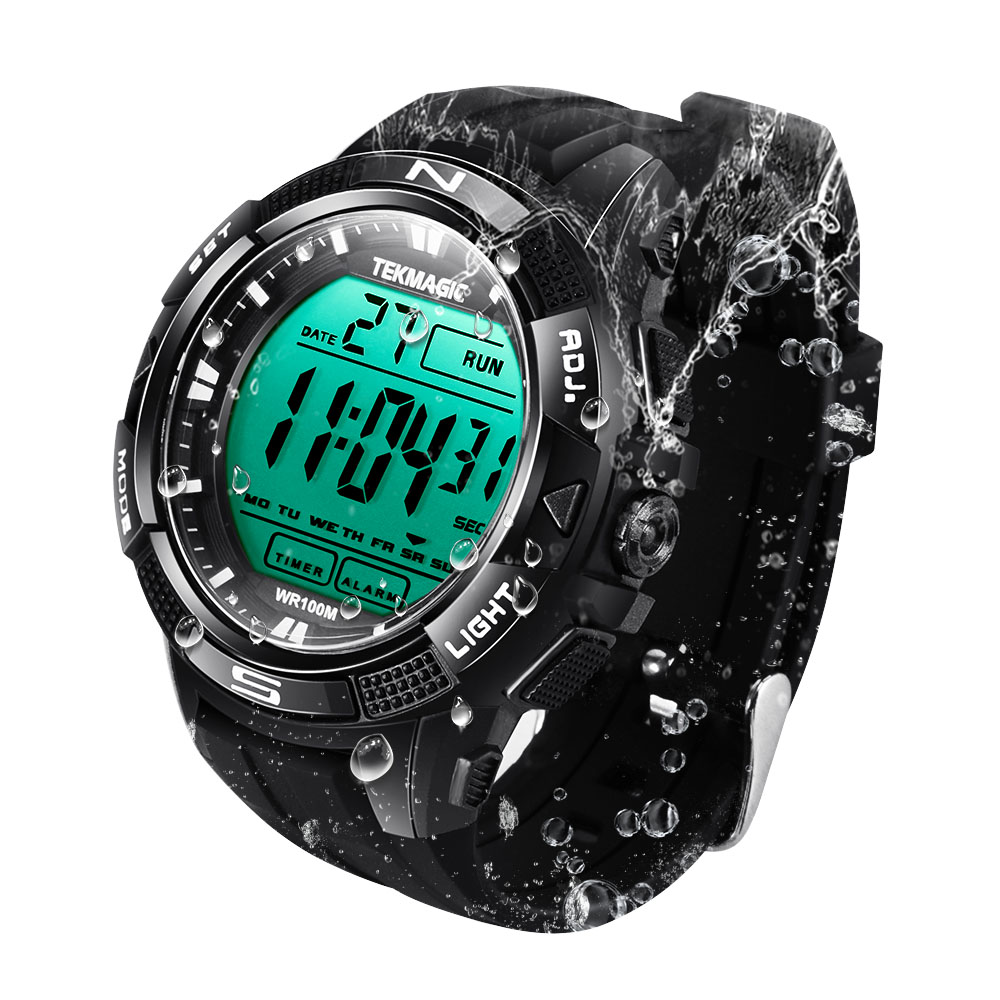 10 ATM Waterproof Watch for Swimming Diving with Stopwatch Chronograph Alarm Clock and Dual Time Zone Functions